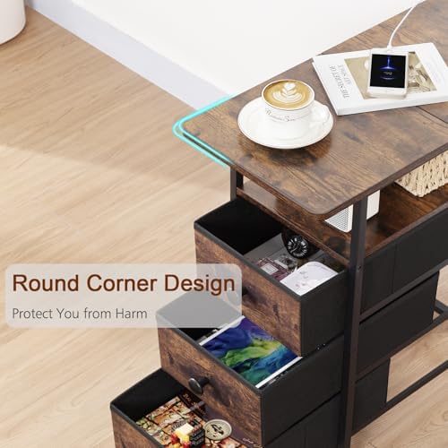AMHANCIBL Narrow Side Table with Charging Station, Small End Table