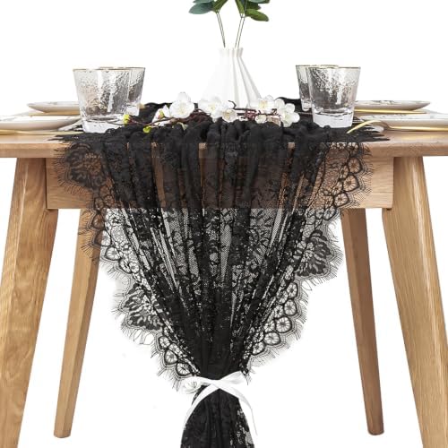 Black Lace Table Runner Fabric 6Pcs 30 x 120 Inch Rustic Vintage Kitchen