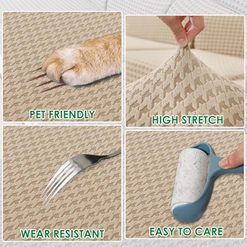 MAXIJIN Stretch Sofa Chair Slipcovers with Arms (31"-46 Washable Chair Cover Armchair with Non-Slip Foam & Elastic Bottom, Dog Cat Pet Friendly Furniture Protector (Small, Khaki)