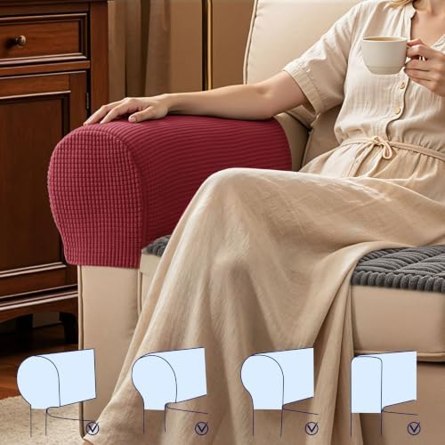 SUBRTEX Stretch Couch Arm Covers Set of 2, Non-Slip Sofa Armrest Slipcovers