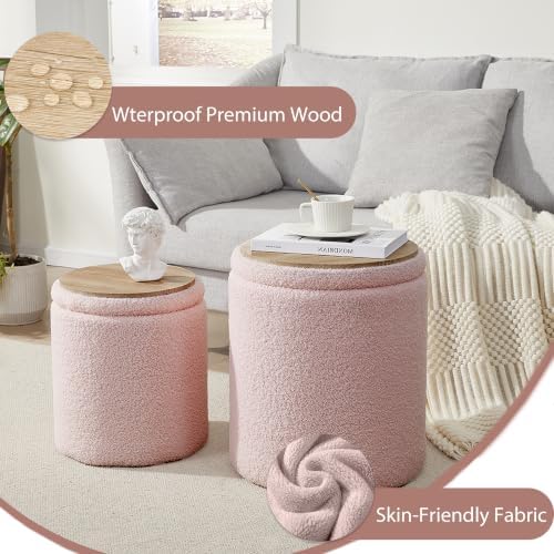 Royal Windsor Round Ottoman with Storage Set of 2, Storage Vanity Stool