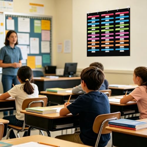 30 Pockets File Storage Pocket Chart with 30 Nametag Pockets, Hanging Wall File Organizer for Classroom and Office, Organize Your Assignments, Files, Scrapbooks, Paper (Black-30 Pockets)