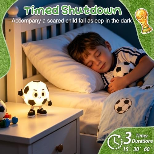 Soccer Night Light for Kids, Soccer Bedroom Decor, Football Gifts for Teen Boy Man Sports Lover, Rechargeable Silicone Light with Timer Dimmable Color Change, Birthday Back to School Present