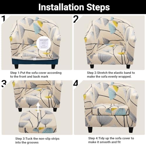 Barrel Chair Slipcovers, 1-Piece Beige/Grey Club Chair Covers Slipcover 2 Pack, Removable Couch Furniture Protector Round Soft Armchair Sofa Cover for Bar Living Room Bedroom Hotel Counter