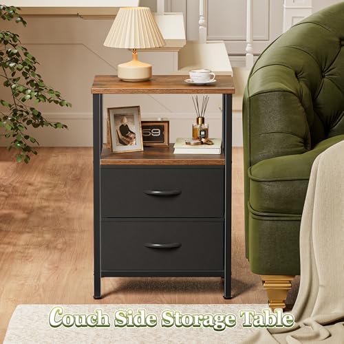 Huuger Night Stand Set of 2, Nightstand with 2 Drawers, Bedside Table