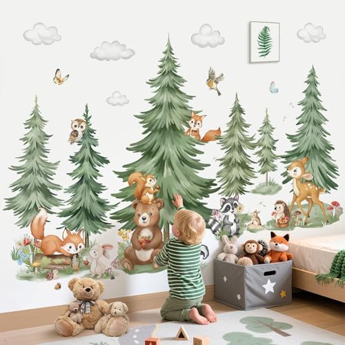 decalmile Mountain Pine Tree Forest Animals Bear Wall Decals Stickers (XL)