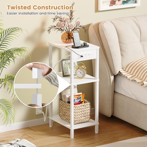 Tall Side Table with Charging Station, 30 Inch Tall End Tables Living Room
