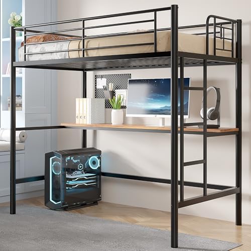 VECELO Loft Bed Twin Size with Desk, Black