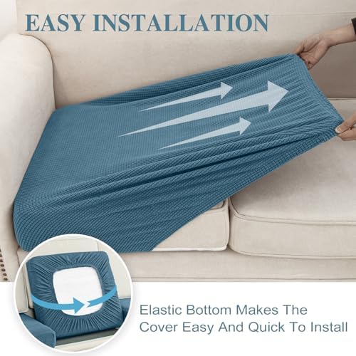 LA MEACK Couch Cushion Cover Chaise Lounge Cover Washable Separate Seat Chaise Couch Cover Stretch Sectional Sofa Slipcover(1 Piece for Chaise or Sofa 3-Seater, Blue)