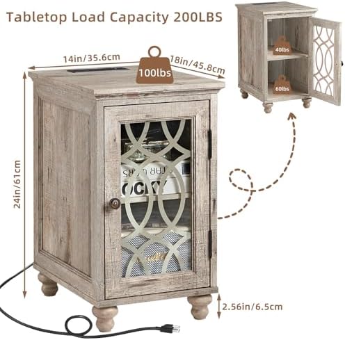 Joaxswe Narrow Side Table Set 2 with Charger, Glass Door Storage