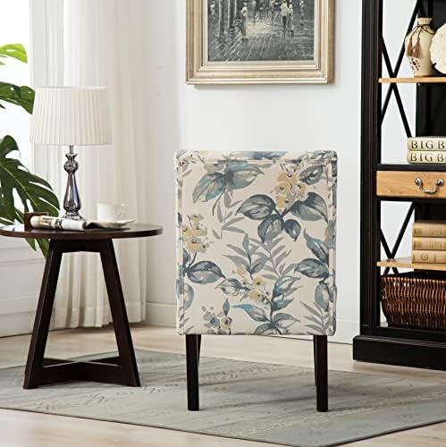 Roundhill Furniture Capa Print abric Armless Contemporary Accent Chair, Blue Leaves