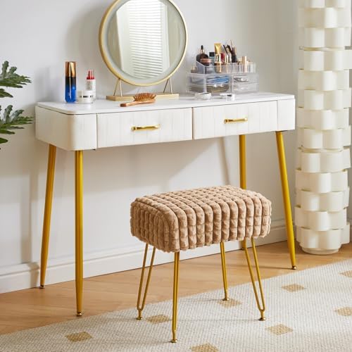 IBUYKE Makeup Vanity Chair, Rectangular Footrest Stool, Khaki WBD003K