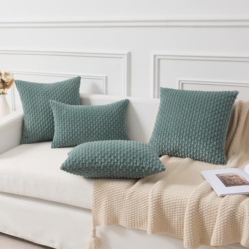 Kevin Textile Soft Corduroy 28x28 Inch Pillow Covers 2 Pack, Teal Green