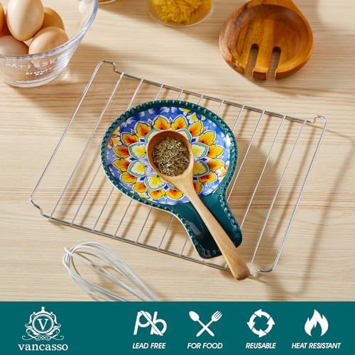 vancasso 7.7 Inch Ceramic Spoon Rest, Bohemian Stove Top, Green