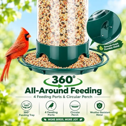 Gbekery Metal Bird Feeders for Outdoors Hanging, 360° Feeding Tray, Green