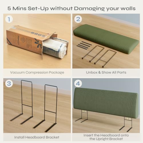 Pinmoco 4.7" Upholstered Headboard for King Size Bed, Height Adjustable and Ergonomic Headboard, Easy Assemble, Sturdy and Durable, Olive Green