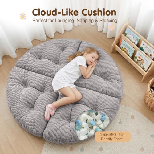 blue page Round Kids Play Mat 5.9 in Thick, 6-in-1 Circle Nursery Rug