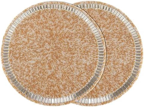 Beaded Round Placemat Set of 2 13 Inch Multi Handmade Glass Table Mats