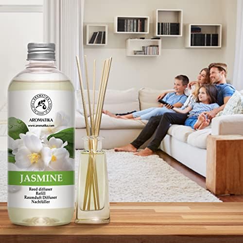Jasmine Reed Diffuser Refill w/Natural Essential Jasmine Oil 17 Fl Oz - Fresh & Long Lasting Fragrance - Scented Reed Diffuser Oil Refill - Best for Aromatherapy - SPA - Home
