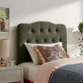Modway Annabel Premium Linen Blend Twin Headboard in Sage - Soft Fabric Headboard Only with Diamond Button Tufting and 7 Height-Adjustable Positions