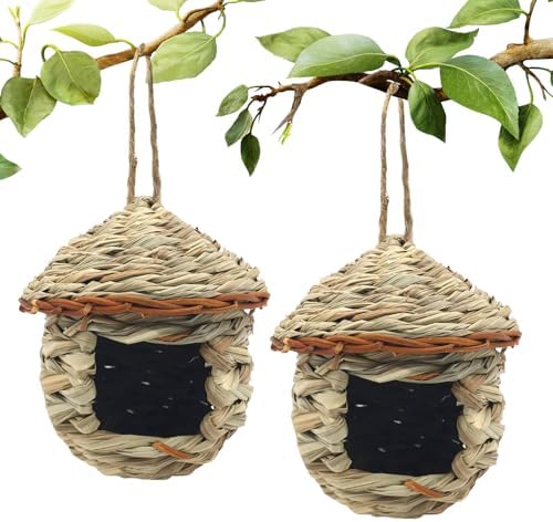 GUTE Hummingbird Houses 2Pcs Hand Woven Grass Hanging Bird Nest