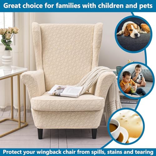 HZDHCLH Wingback Chair Slipcovers 2 Piece,Stretch Spandex Wingback Chair Covers for Living Room Armchair,Washalbe Sofa Slipovers
