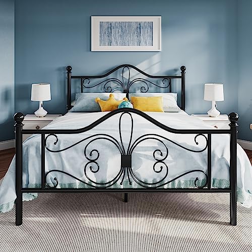 SHA CERLIN Queen Size Metal Bed Frame with Butterfly Headboard, Black