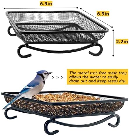 MIXXIDEA Ground Bird Feeder Tray, Metal Platform Mesh Seed Tray for Bird Feeders, Great Attracting Garden Yard Decoration for Wild Birds Squirrels Dove (1 Pack)