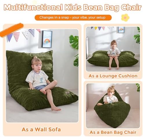 MAXYOYO Kids Bean Bag Chair, 3 in 1 Convertible Bean Bag Sofa with Removable Cover for Children, Soft Floor Lounger with Supportive Shredded Foam Filling, Floor Cushion Chair for Living Room, Playroom
