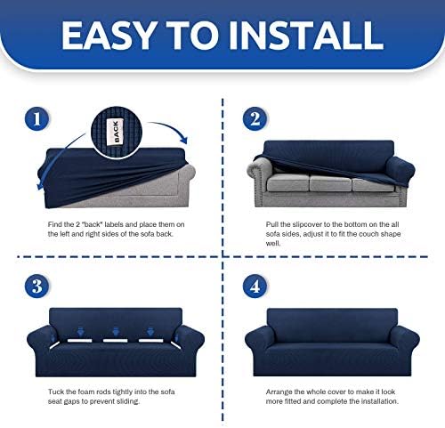 KEKUOU Stretch Loveseat Couch Cover, 2 Cushion Couch Slipcover,Navy Blue