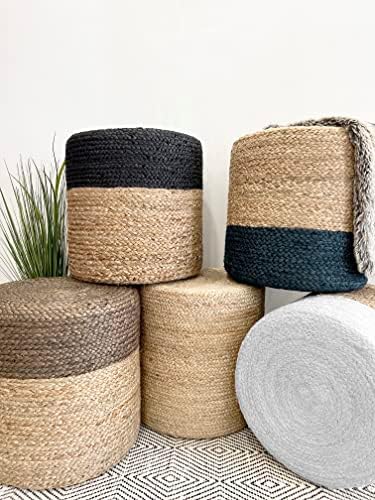 Pouf Ottoman 100% Jute Braided Pouffe (16"x16"x16")