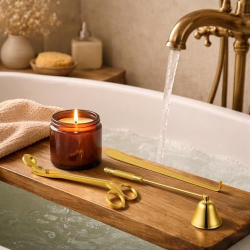 Ohtomber 3 in 1 Stainless Steel Candle Accessory Set, Gold Wick Care Tool