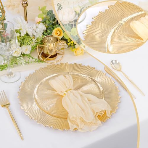 LIYH 8 Pcs Heavy Duty Gold Charger Plates for Wedding & Party, 13 Inch