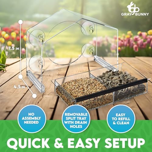 Gray Bunny Window Bird Feeder House – Suction Cup Mount Feeder