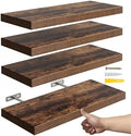 YUFLINX 16’’Rustic Brown Floating Shelves for Wall Set of 4,Rustic Wood Shelf for Room Decor/Storage/Display,Small Bookshelf,Wall Mounted Hanging Shelves for Bedroom, Bathroom, Living Room, Kitchen