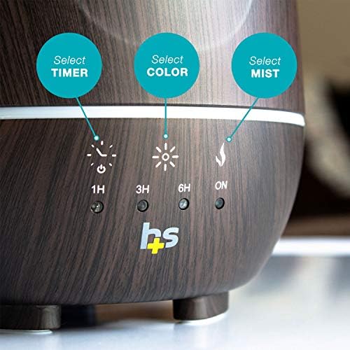 HealthSmart Essential Oil Diffuser, Cool Mist Humidifier and Aromatherapy Diffuser with 500ML Tank Ideal for Large Rooms, Adjustable Timer, Mist Mode and 7 LED Light Colors, Brown (Pack of 2)