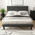 VINGLI Queen Upholstered Platform Bed Frame with Headboard,Linen Dark Gray