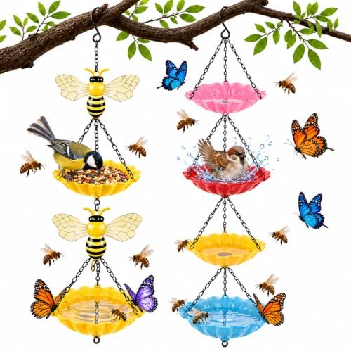 2 Pcs Mini Hanging Bird Bath, Bee Water Station, Bees & Flower