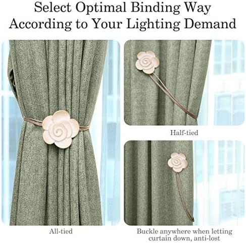 Lewondr Magnetic Curtain Tiebacks, Flower Vintage Curtain Holdbacks, Beige