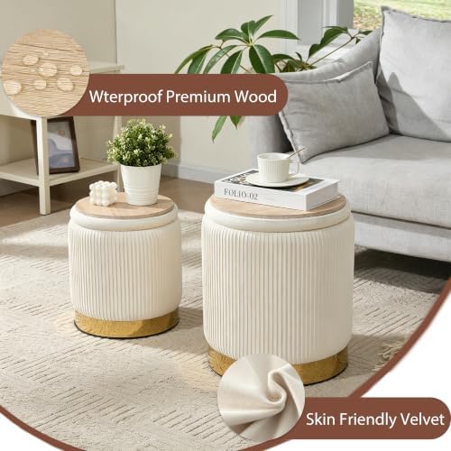 Royal Windsor Round Ottoman with Storage Set of 2, Storage Vanity Stool