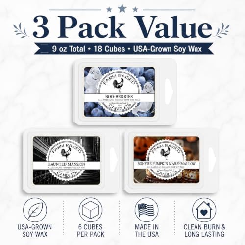 Halloween Spooky 3 Pack Soy Wax Melts - Farm Raised Candles - USA Made - 9 oz