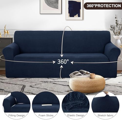 U-NICE HOME 4 Seater Stretch Couch Cover for 3 Cushion Sofa, Navy