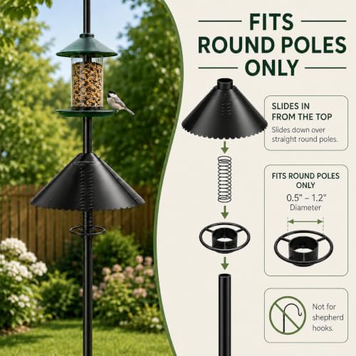 18'' Metal Squirrel Baffle for Round Bird Feeder Pole with Spring
