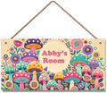 Personalized Name Wood Plaque Sign Mushroom Floral Rustic Door Sign Kids Room Nursery Wall Art Decor Customizable Plate for Son Daughter Baby Toddler Bedroom