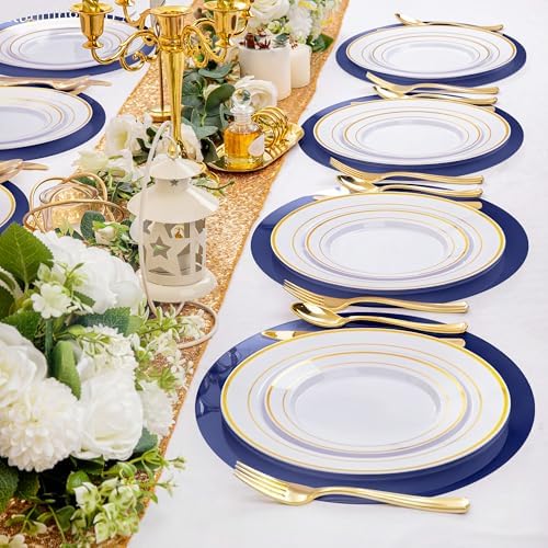 KesaPlan 100PCS 13in Round Blue Placemats, Disposable Paper Chargers Plate