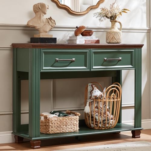 SAVOR LIFE 46" Farmhouse Console Table with Drawers, Green Entryway Table