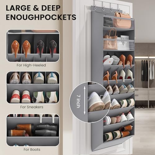 Mefirt XL Clear Over the Door Shoe Organizer for Closet Fit 25 Pairs