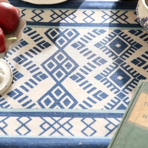 bilin gaier Chinoiserie Blue Stripe Cloth Runner for Table,Decorative Farmhouse Linen 87 Inches Long Table Runners,Decor Tabletop for Kitchen,Dining,Party,Home,Christmas,12"x87"
