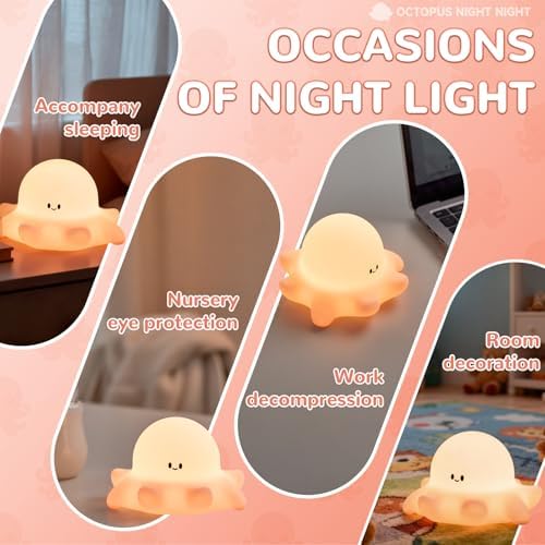 Octopus Night Light, Kids Rechargeable LED Night Lamp with Timer