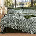 Bedsure Gingham Ruffle Duvet Cover Set, King, Cotton-Like Bed, Olive Green
